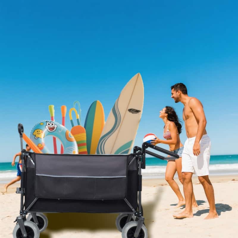 Multi-Functional Push-Pull Folding Wagon Cart With Rotating Handle & 9"X4" Beach Tires For Camping & Beach-300l Xl Heavy-Duty