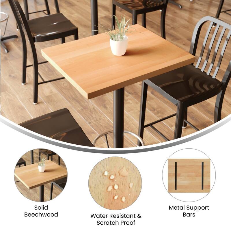 Commercial Solid Wood Tabletop with Support Bars for Indoor Use