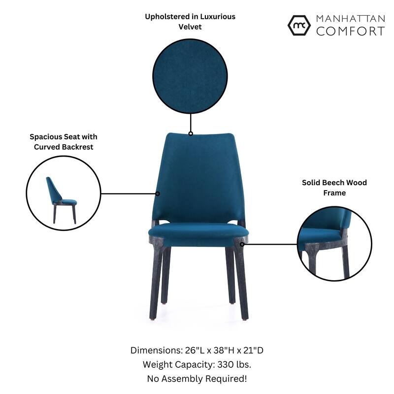 Manhattan Comfort Kara Modern Velvet Upholstered Dining Chair Set