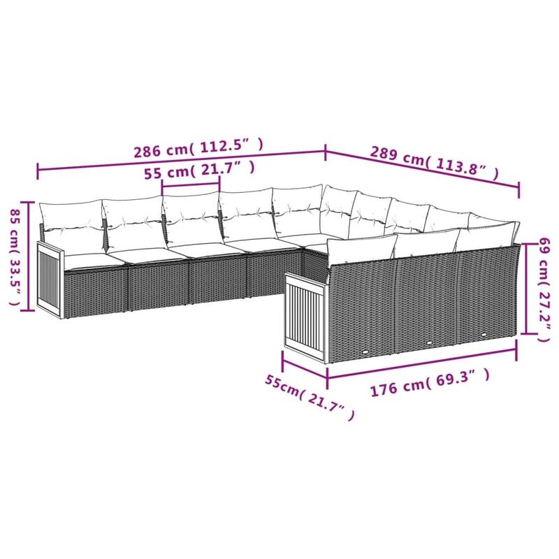vidaXL 11 Piece Patio Sofa Set with Cushions Black Poly Rattan