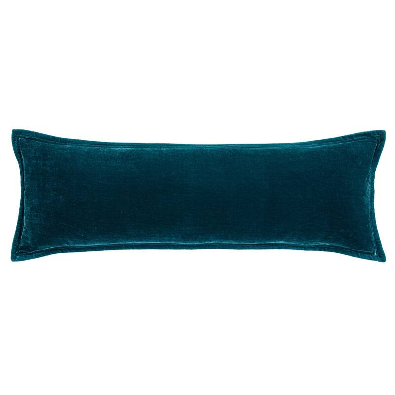 HiEnd Accents Stella Faux Silk Velvet Romantic Western Long Lumbar Pillow, 14"x42" - Teal