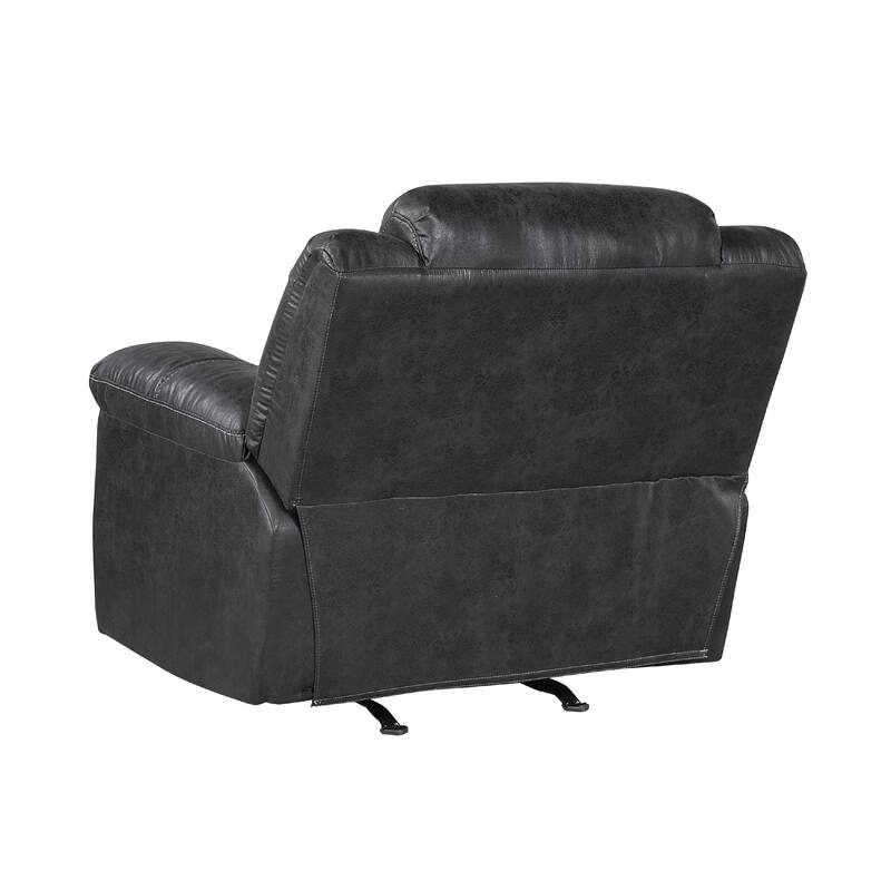 Henry Manual Rocker Recliner Chair in Pillow Tufted Black Microfiber