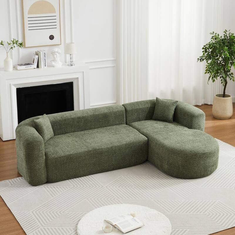 109.4" L-Shaped Chenille Boneless Sectional Sofa with Two Throw Pillows