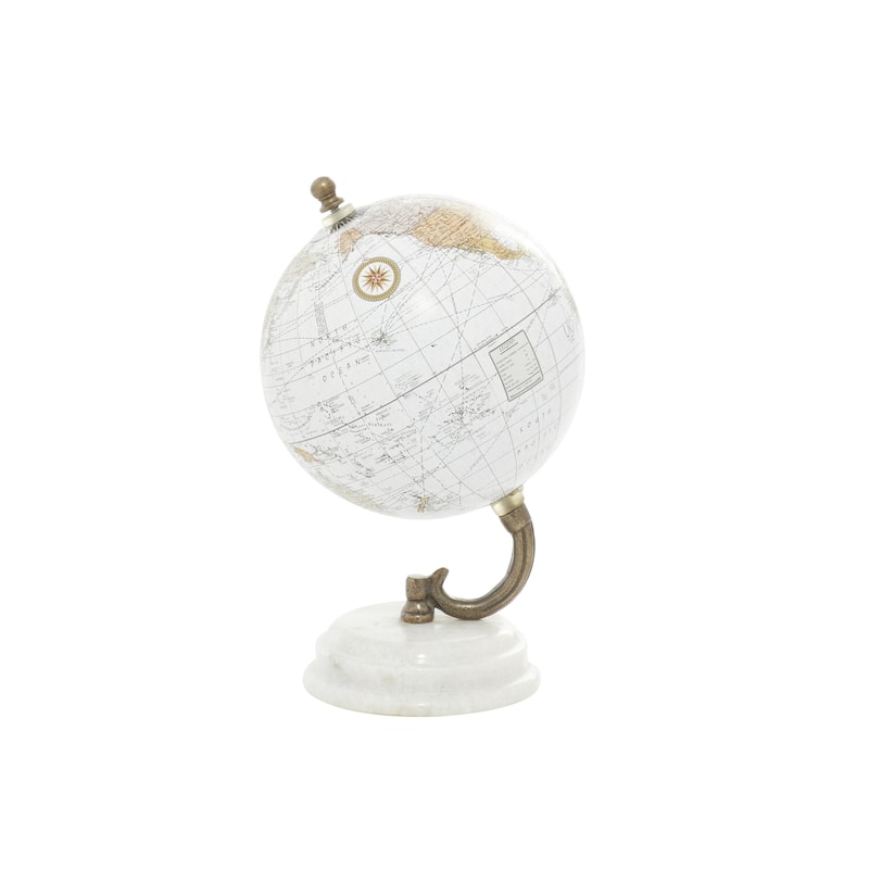 Marble World Map Globe with White Marble Base - White - Roche River Decor