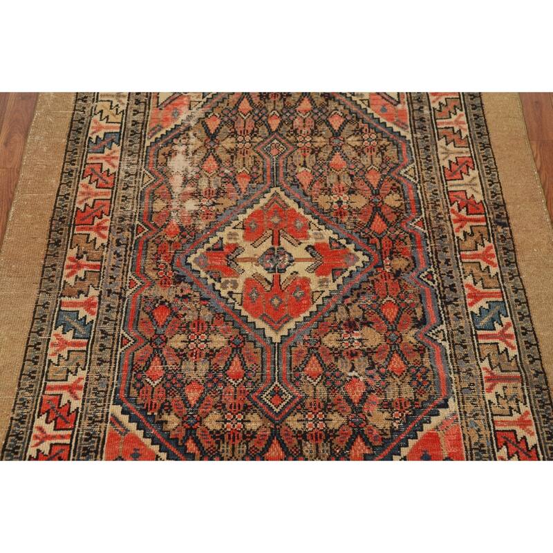 Pre-1900 Antique Vegetable Dye Serab Foyer Rug Handmade Wool Carpet - 3'3"x 3'11"