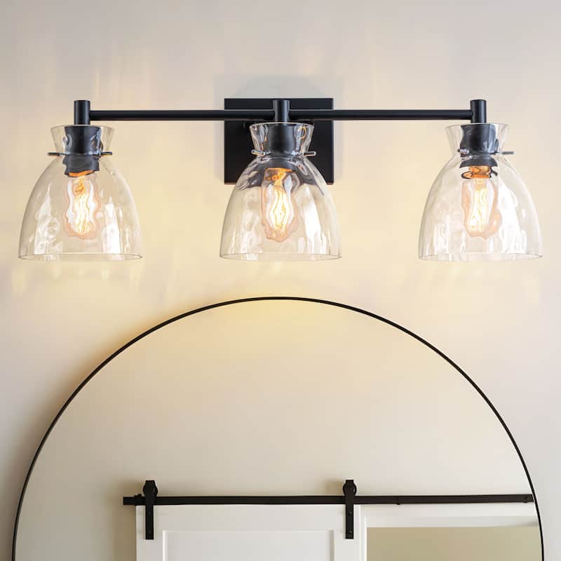 Starsky Mid-Century 3-Light Bathroom Vanity Light with Hammered Glass