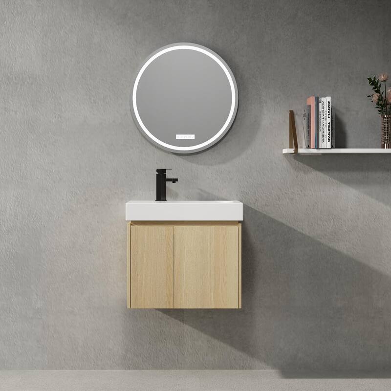 ARTCHIRLY 16/20/24/30/36 Inch Bathroom Vanity With Sink, Floating Bathroom Vanity With Soft Close Door - 24''W - Beige-Ceramic Sink