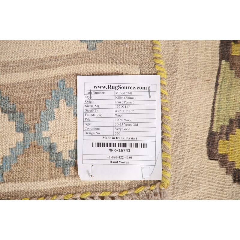 Kilim Shiraz Persian Vintage Area Rug Hand-Woven Wool Carpet - 3'10" x 4'6"