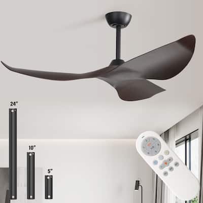 52" Modern Ceiling Fan without Lights, Remote Control and Reversible Motor,Black with Dark Wood Grain - 52 Inch