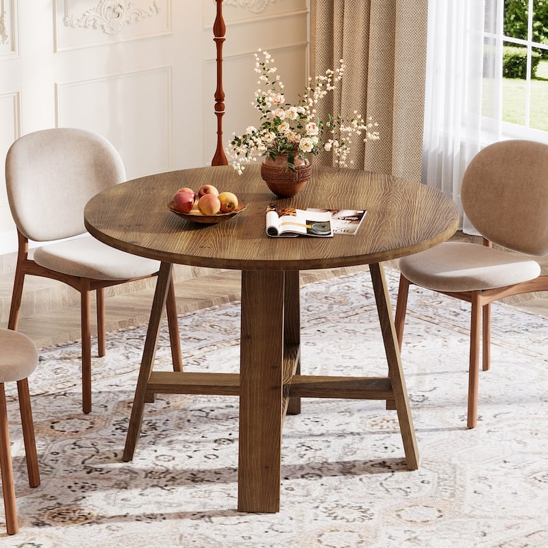 39.4" Round Dining Table, Solid Wood Farmhouse Kitchen Table