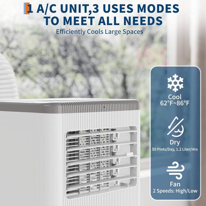 3-in-1 8000 Btus Portable Air Conditioner for Rooms up to 350 Sq.Ft. - N/A