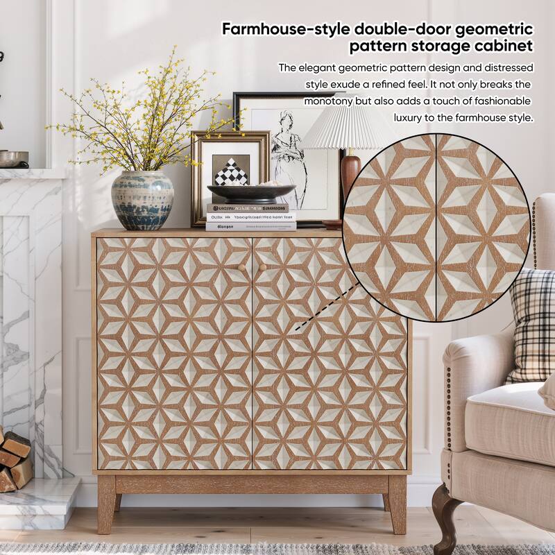 Sideboard Cabinet with Geometric Doors, Multi-functional Wooden Storage Cabinet, Accent Cabinet with Adjustable Shelves