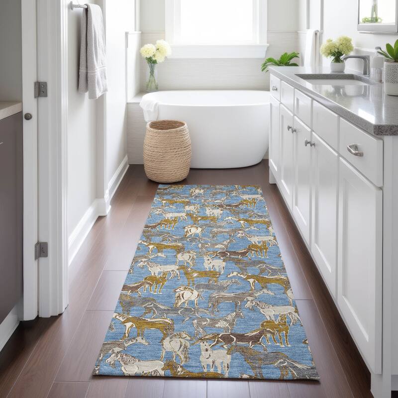 Machine Washable Indoor/ Outdoor Horse Herd Chantille Rug