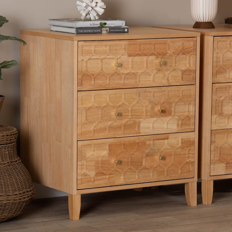 Hosea Japandi Carved Honeycomb Natural 3-Drawer Chest