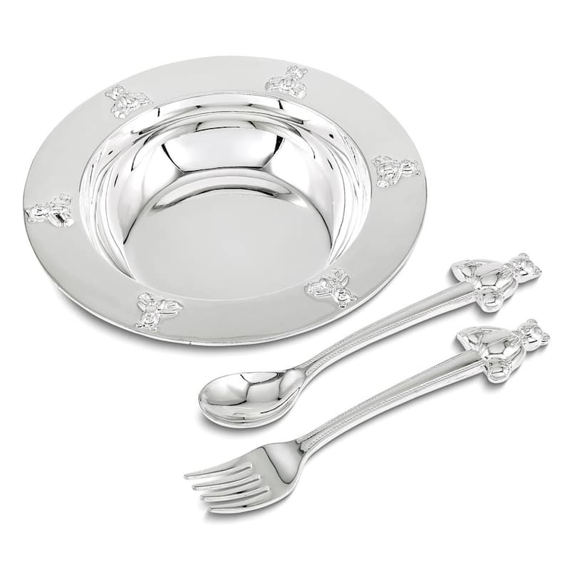 Curata Silver-Plated Teddy Bear Bowl Spoon Fork Set