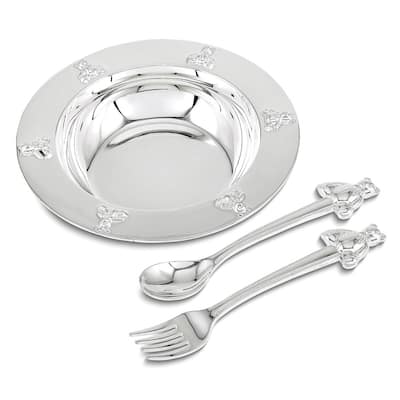 Curata Silver-Plated Teddy Bear Bowl Spoon Fork Set