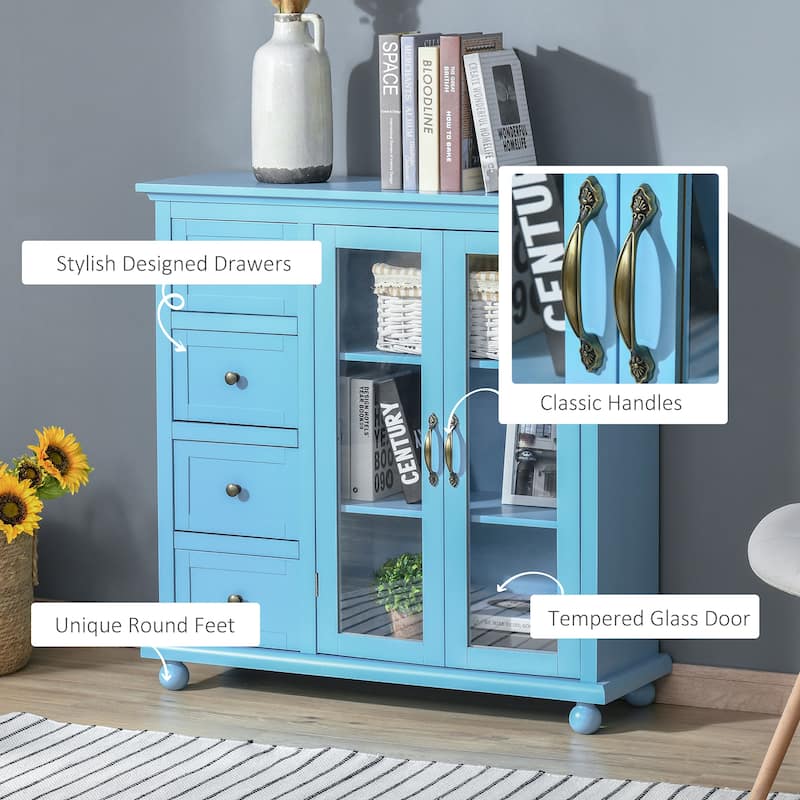 HOMCOM Storage Sideboard Cabinet with 4 Drawers and Glass Door Cupboard, Console Table for Living Room Dining Room Kitchen