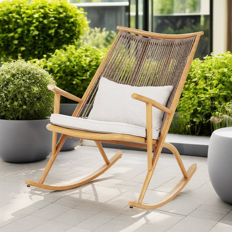 Christopher Knight Home - Calloway Outdoor Faux Rattan Contoured Rocking Chair Set with Lightweight Concrete Side Table