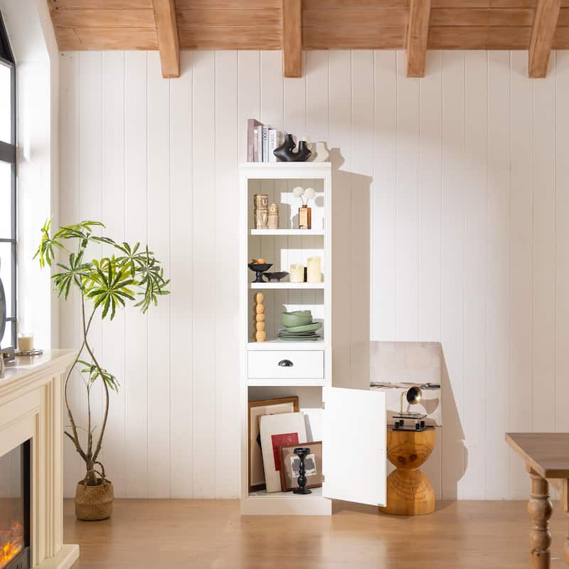 Freestanding 5-Tier Display Book Shelf with File Drawer, Bookcase with Storage Cabinet, Wooden Organizer Pantry Cabinet