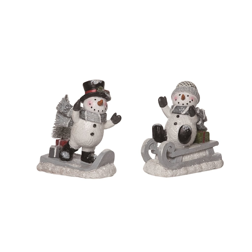 Transpac Resin Gray Sledding Snowman Figurine Set of 2 Christmas Home Decorations