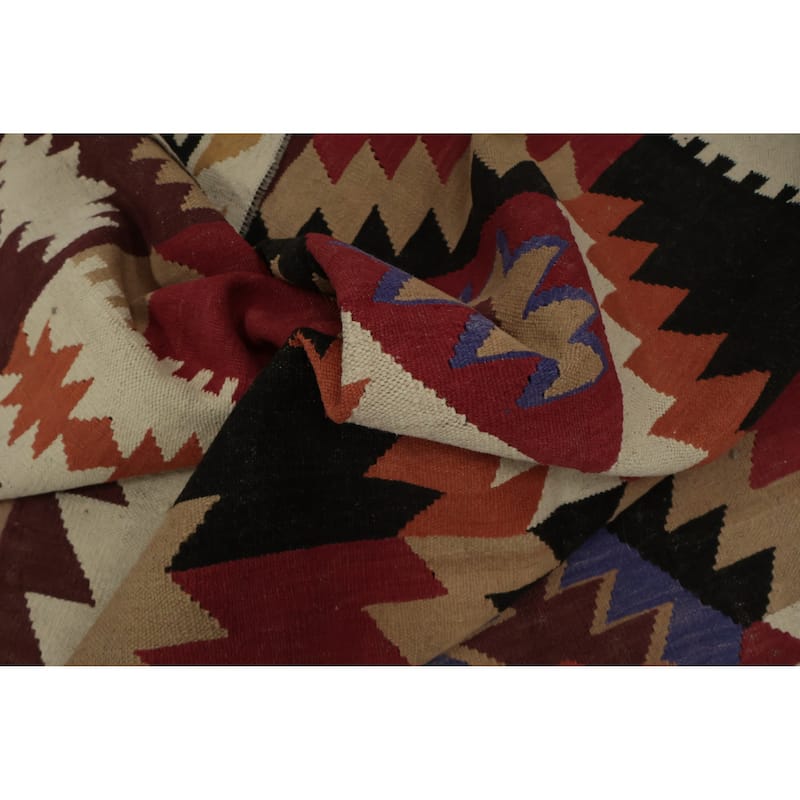 Hand Woven Oriental 100% Wool Carpet Southwestern Modern Multi-Colored Kilim Area Rug - 11' 9'' X 5' 0''
