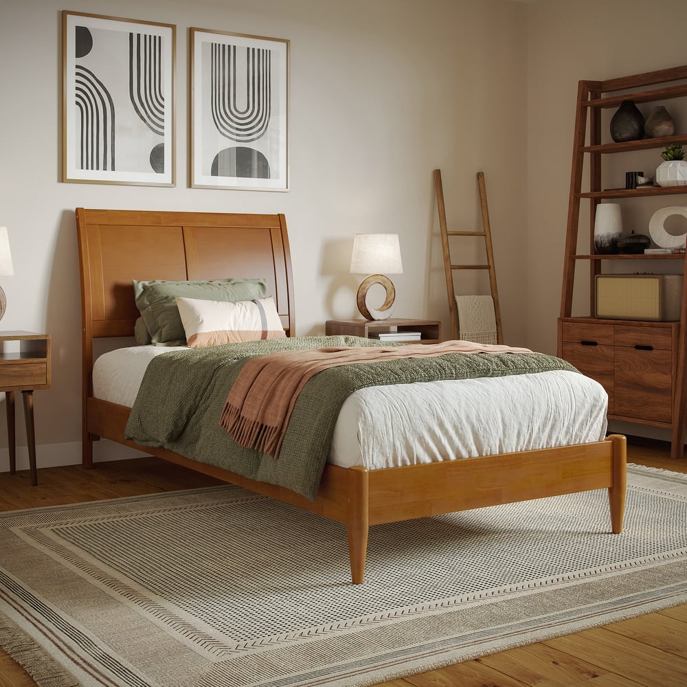Valencia Solid Wood Low Profile Sleigh Platform Bed