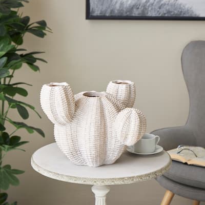 Cream Resin Wide Textured Cactus Indoor Outdoor Planter