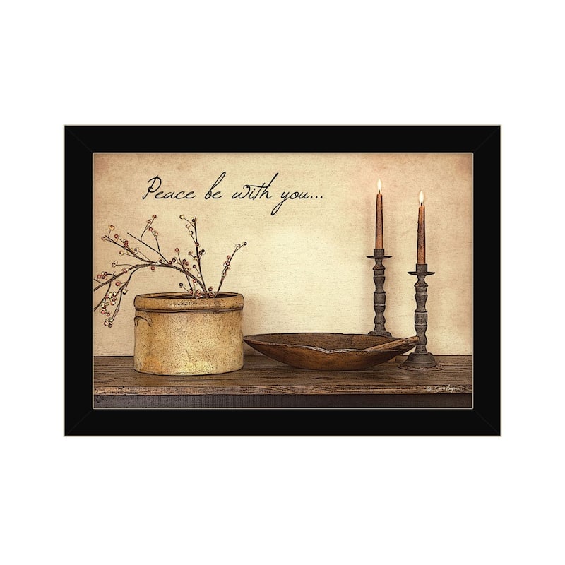 TrendyDecor4U Traditional "Peace Be with You" Framed Print Wall Art by Susie Boyer - Brown, Tan, White, Blue, Gray, Green White