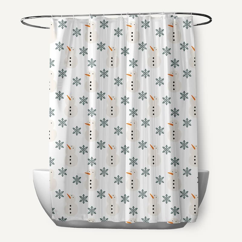 Snow Men In Snowstorm Shower Curtain - Blustone Green