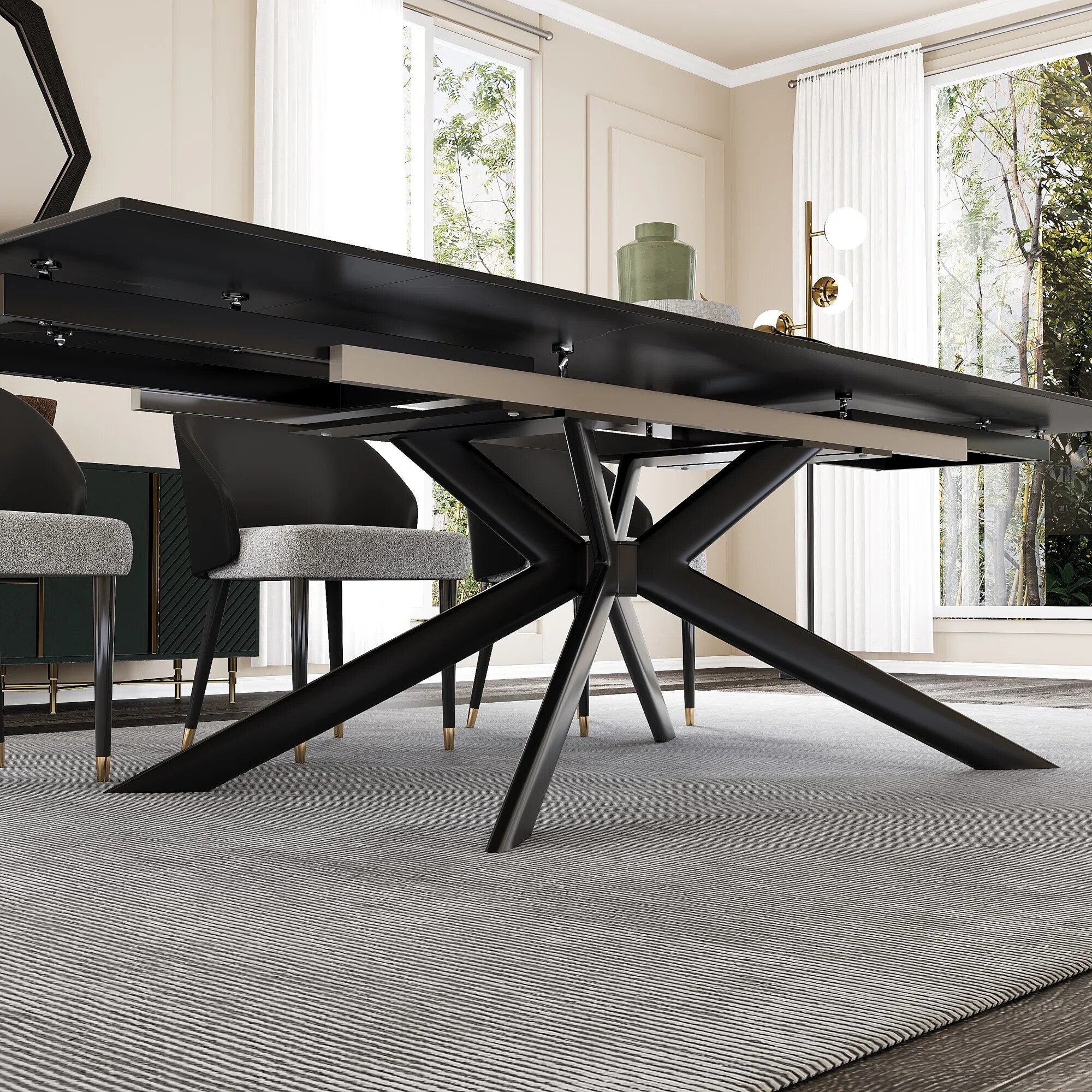 110.24'' Extendable Rectangular Sintered Stone Dining Table Seat