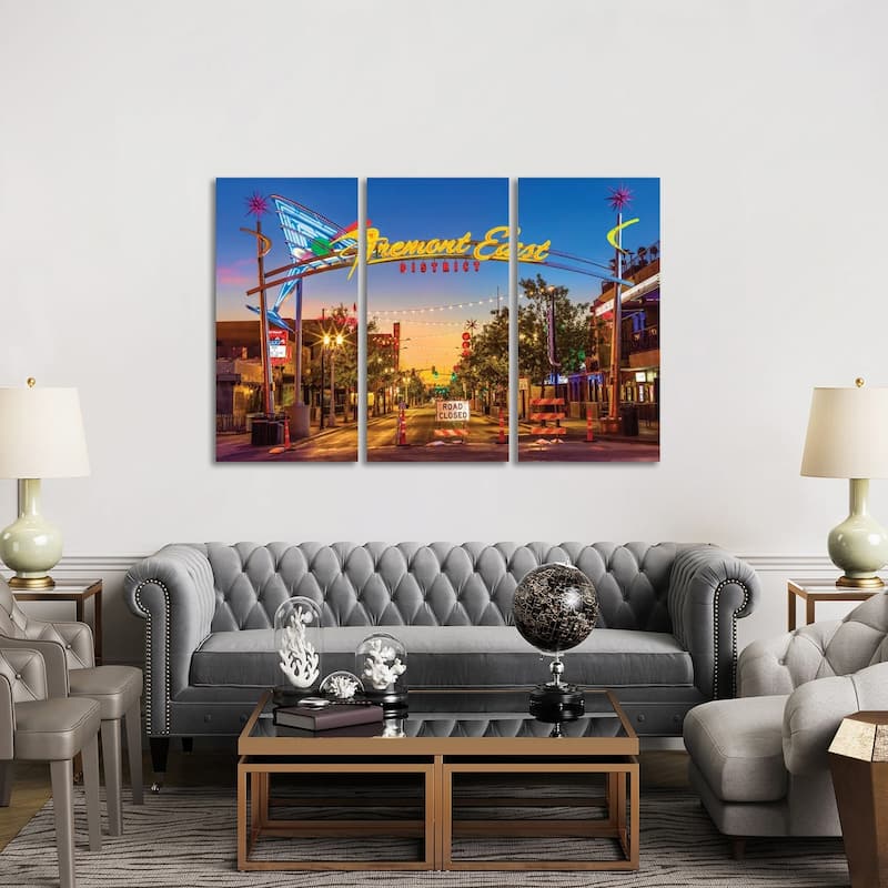 iCanvas "Las Vegas Fremont East Before Sunrise" by Susanne Kremer 3-Piece Canvas Wall Art Set - 40x60x1.5