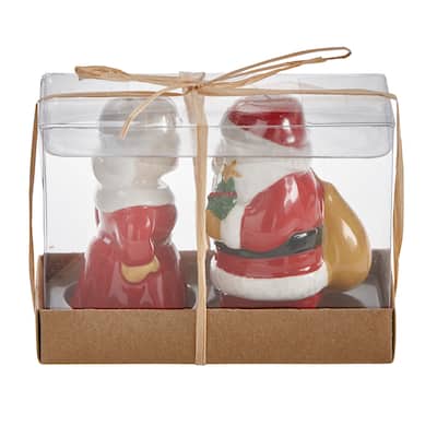 Kissing Claus Salt and Pepper Shaker Set of 2 - Christmas Ceramic Decor, Multicolor, 3.25" H x 2" L x 2" W