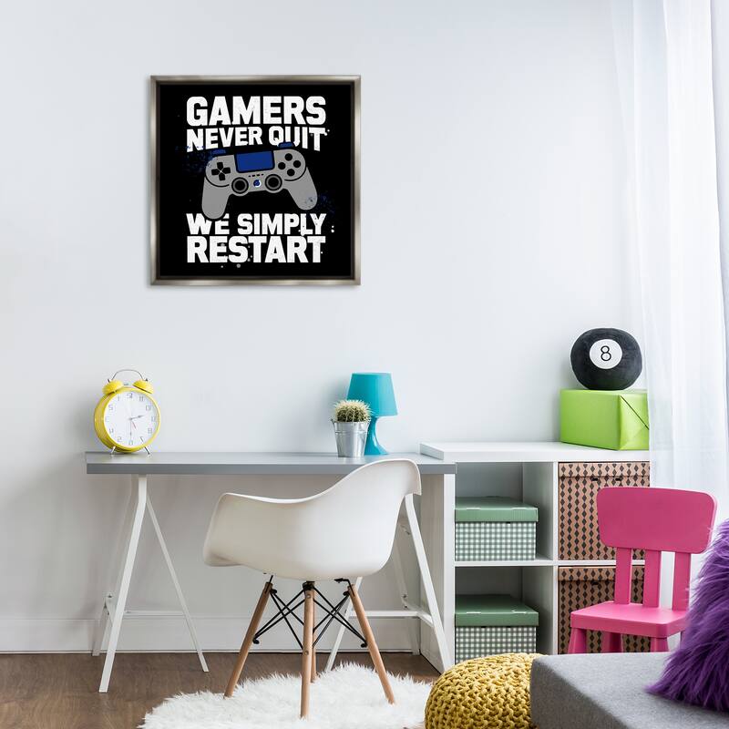 Stupell Gamers Never Quit Phrase Framed Floater Canvas Wall Art Design By Kim Allen