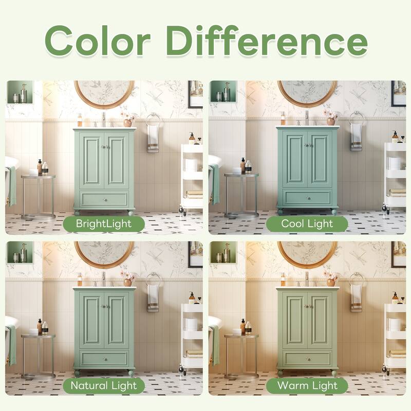 Bathroom Vanity with Ceramic Sink, Bathroom Storage Cabinet with Soft Closing Doors