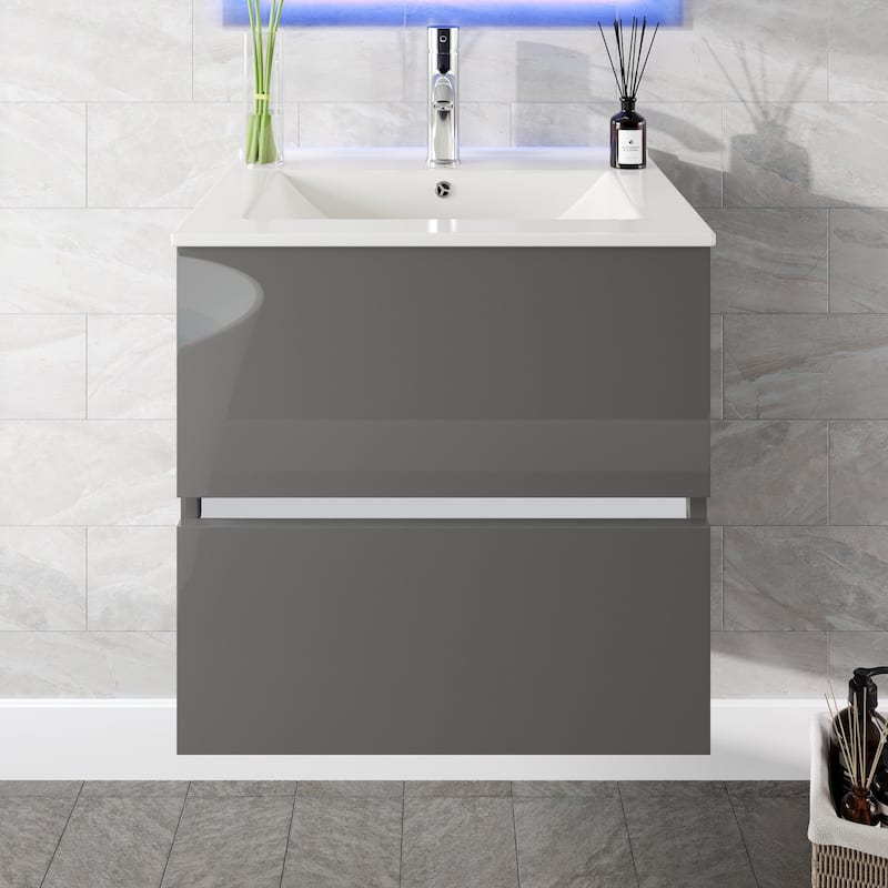 Ikaro 24" Grey Bath Vanity & Porcelain Integrated Sink
