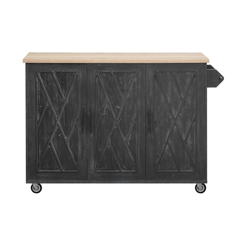 51.2" Wood Rolling Kitchen Island with Drop Leaf and Internal Rack