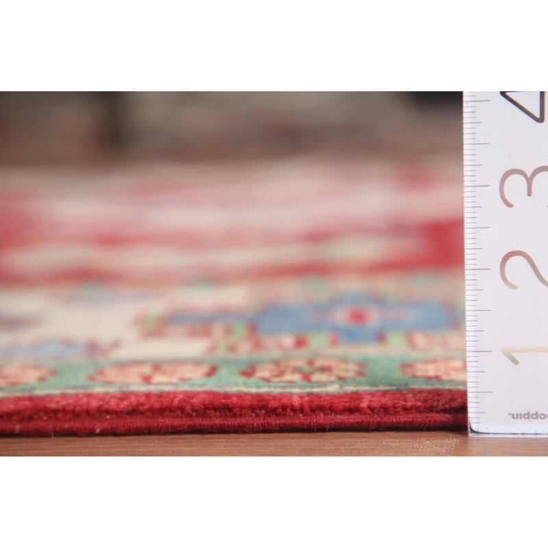 Hand Knotted Oriental 100% Wool Carpet Traditional Geometric Red Kazak Area Rug - 9' 10'' X 6' 8''
