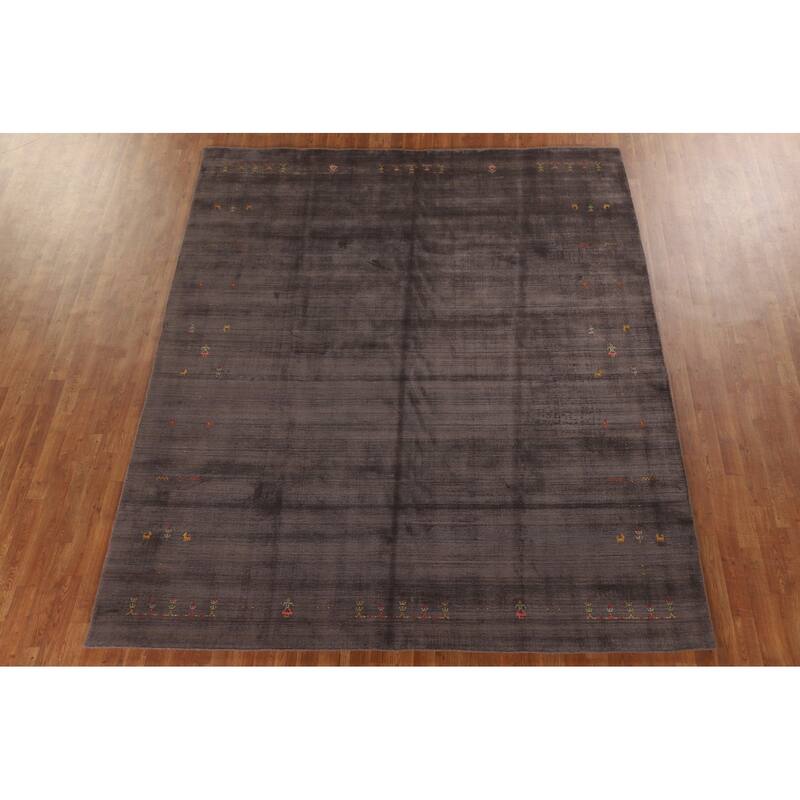 Brown Gabbeh Area Rug Handmade Wool Carpet - 8'1"x 9'10"