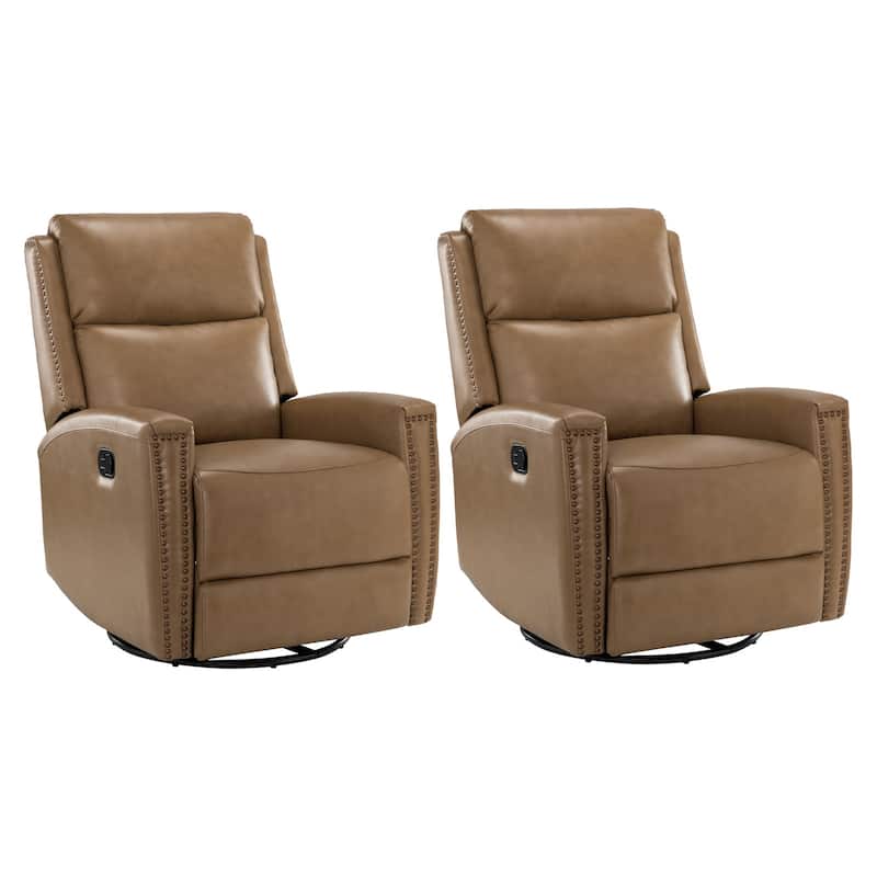Fiacro 30.31"Wide Modern Genuine Leather Wingback Swivel Rocker Recliner with Nailhead Trims, Set of 2