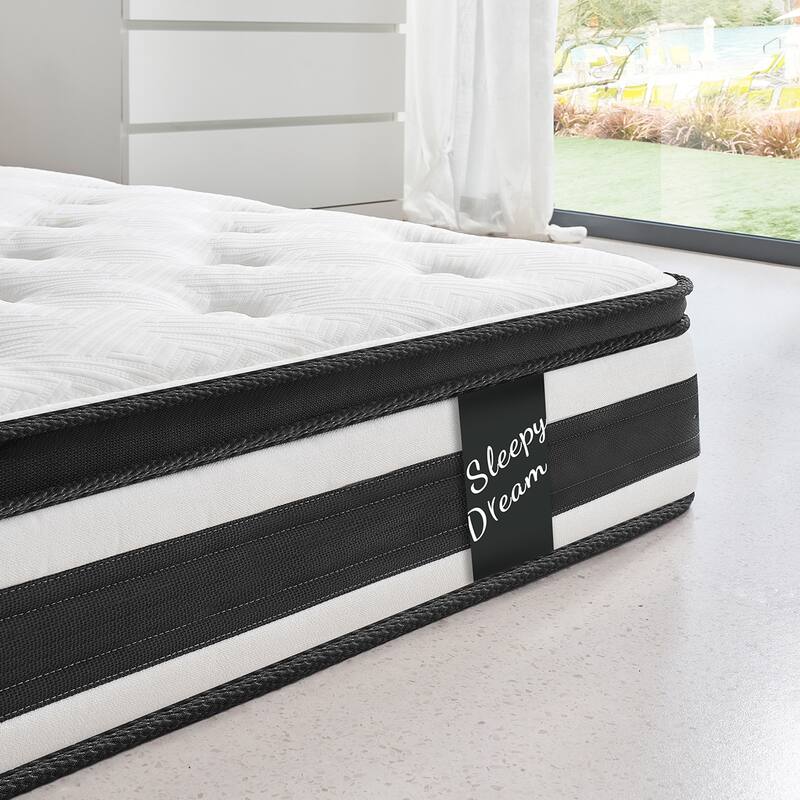GDFStudio - Elowen 12 Inch Hybrid Memory Foam and Pocket-Spring Mattress with Euro-Top Comfort