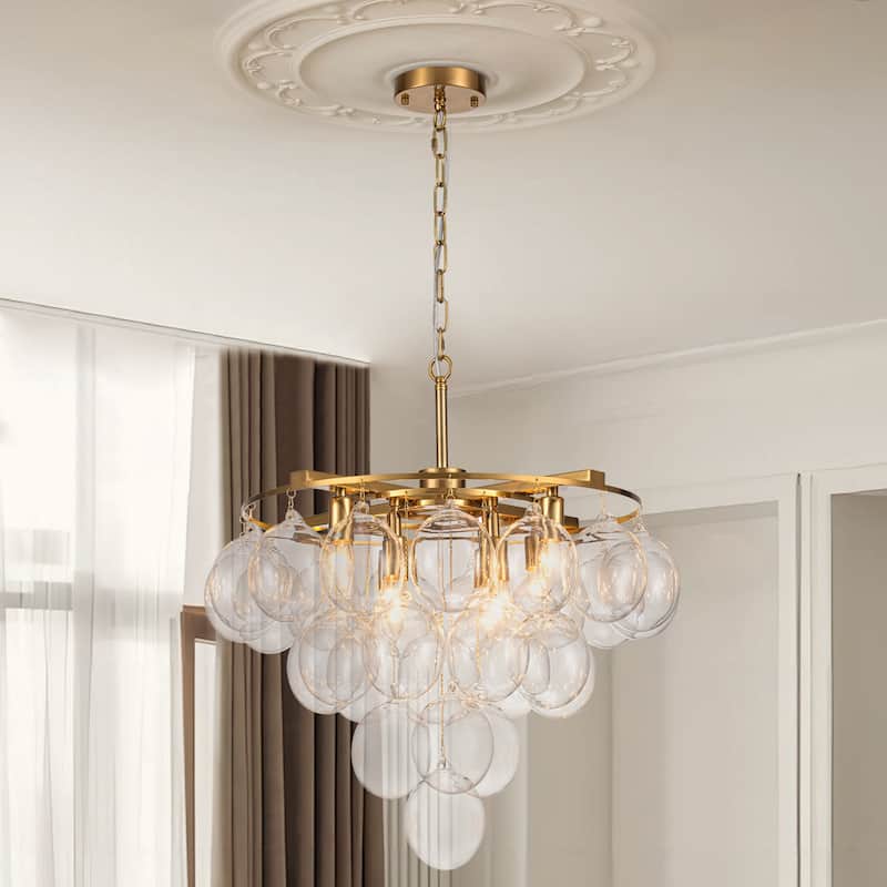 Starsky 8 - Light 23in. Modern Glam Cluster Glass Bubble Chandelier with 28 Clear Glass Globe Bubble - Oval Bubble	 - Gold