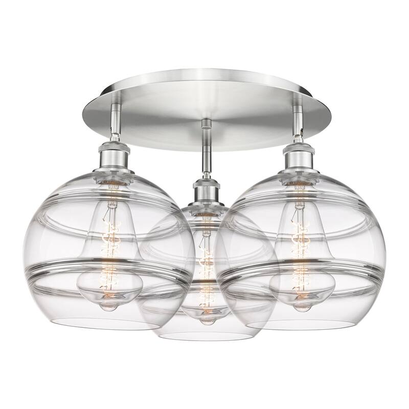 Innovations Lighting 516-3C-13-22 Rochester Flush Rochester 3 Light - Satin Nickel / Clear