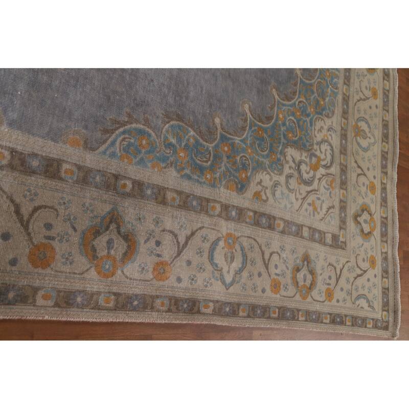 Hand Knotted Oriental 100% Wool Carpet Traditional Medallion Greys & Charcoal Tabriz Area Rug - 12' 8'' X 9' 6''