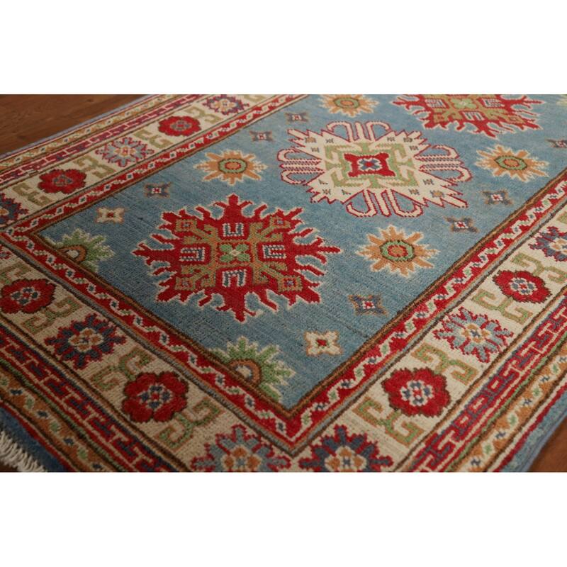 Light Blue Kazak Foyer Rug Handmade Wool Carpet - 2'7"x 3'10"