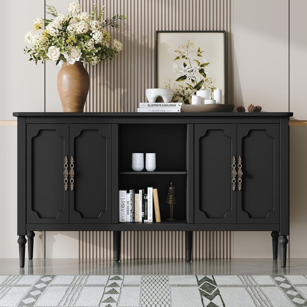 59-in Vintage four-door cabinet with open shelves