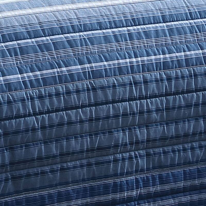 Nautica Coveside Seascape Stripe With Solid Reverse Cotton Quilt (Blue, 3 Piece Set)
