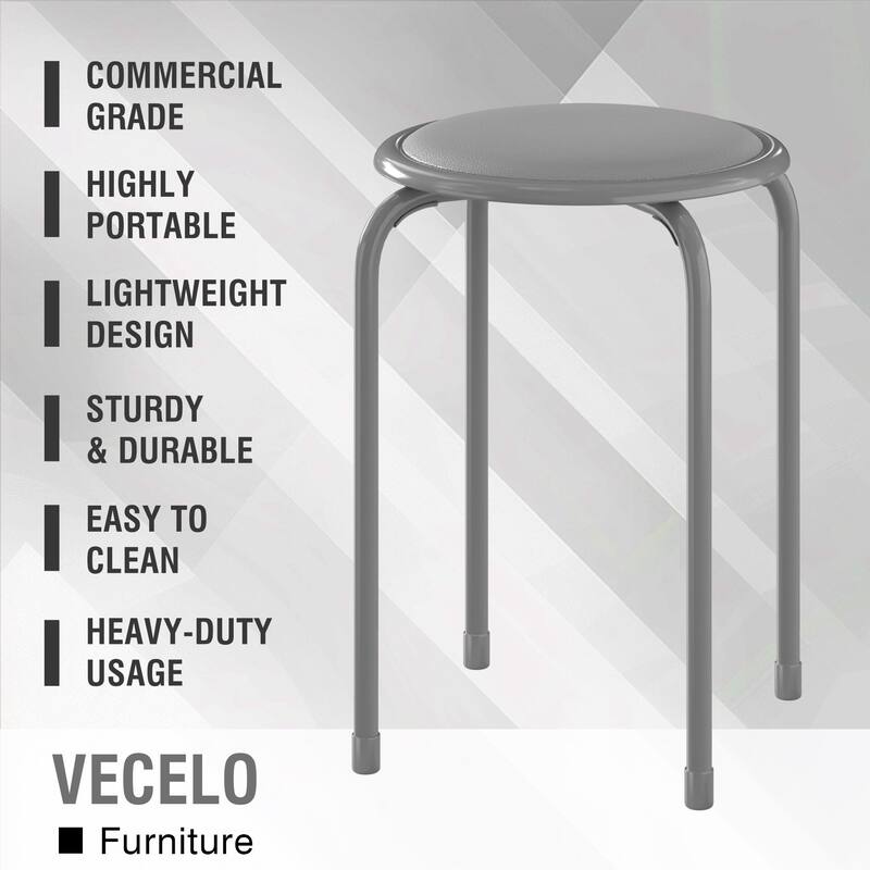 VECELO 6-Pack Stacking Stools for Living Room Backless Round Stools Set Indoor Outdoor Use with Metal Frame & Non-Slip Feet