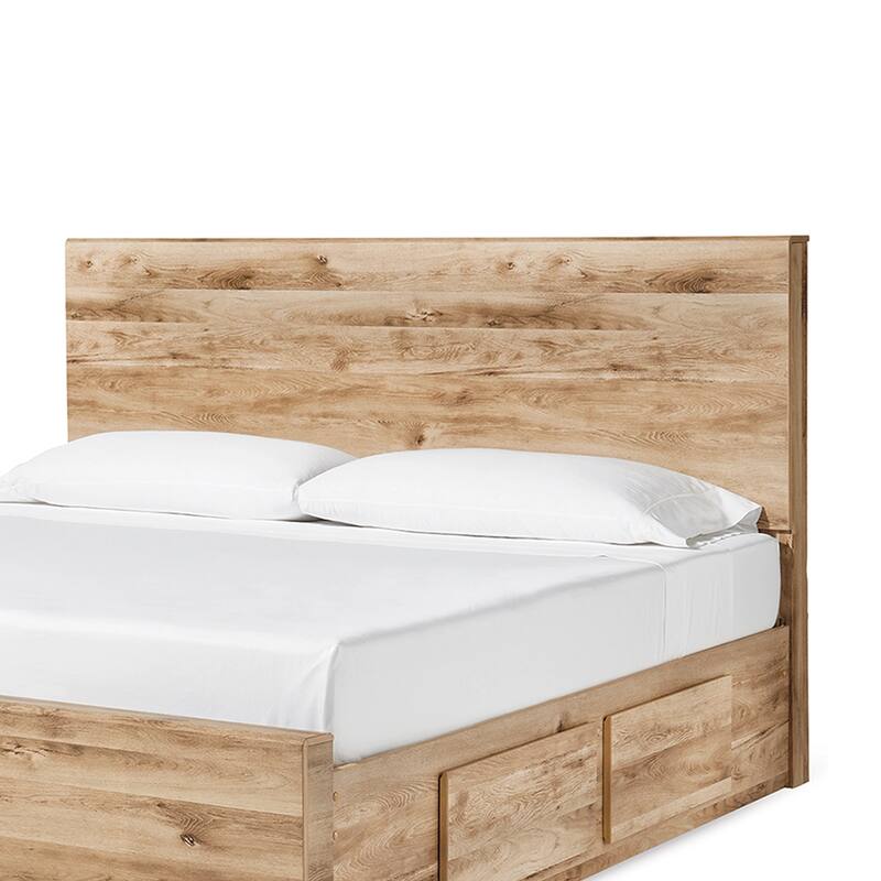 Oma King Panel Bed, 4 Storage Drawers, Rustic Finish, Brown Wood