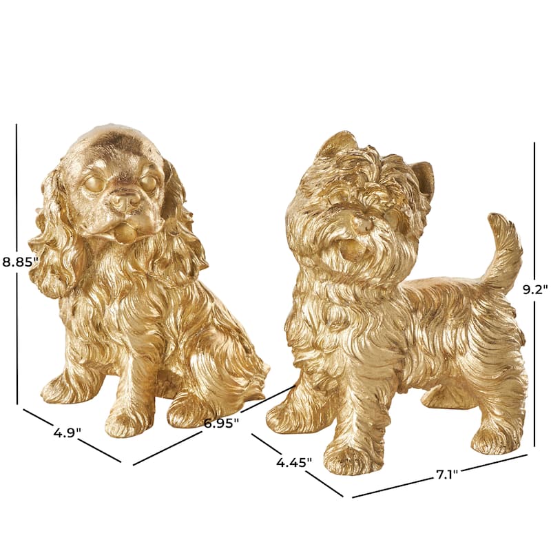 Polystone Dog Sitting and Standing Sculpture - Set of 2 Gold - Roche River Decor - 7"W x 5"L x 9"H