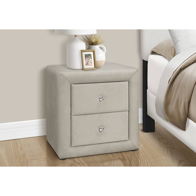 Upholstered Grey Velvet Nightstand with Storage Drawers